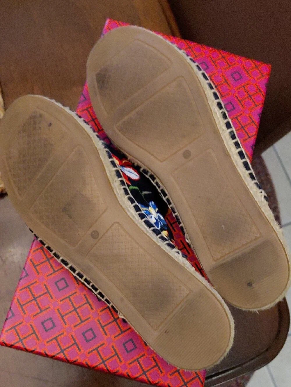 Tory Burch Navy Embroidered Floral Espadrille Mules